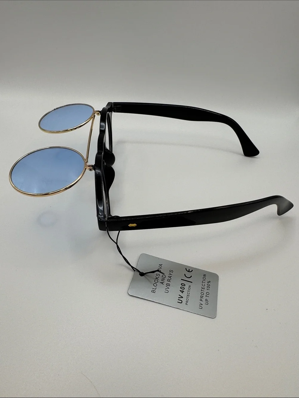 Men's Black Frame Sunglasses with Blue Lenses